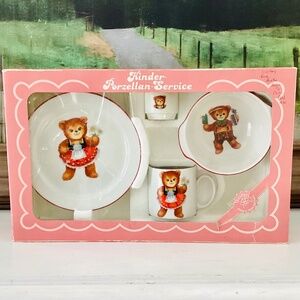 Reutter Porcelain West Germany Child Dish Set Teddy Bear Cup Plate Bowl Mug Kids